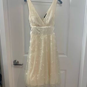 Speechless Cream V Neck Dress With Overlay